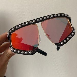 Pearl trim + bright shade sunglasses